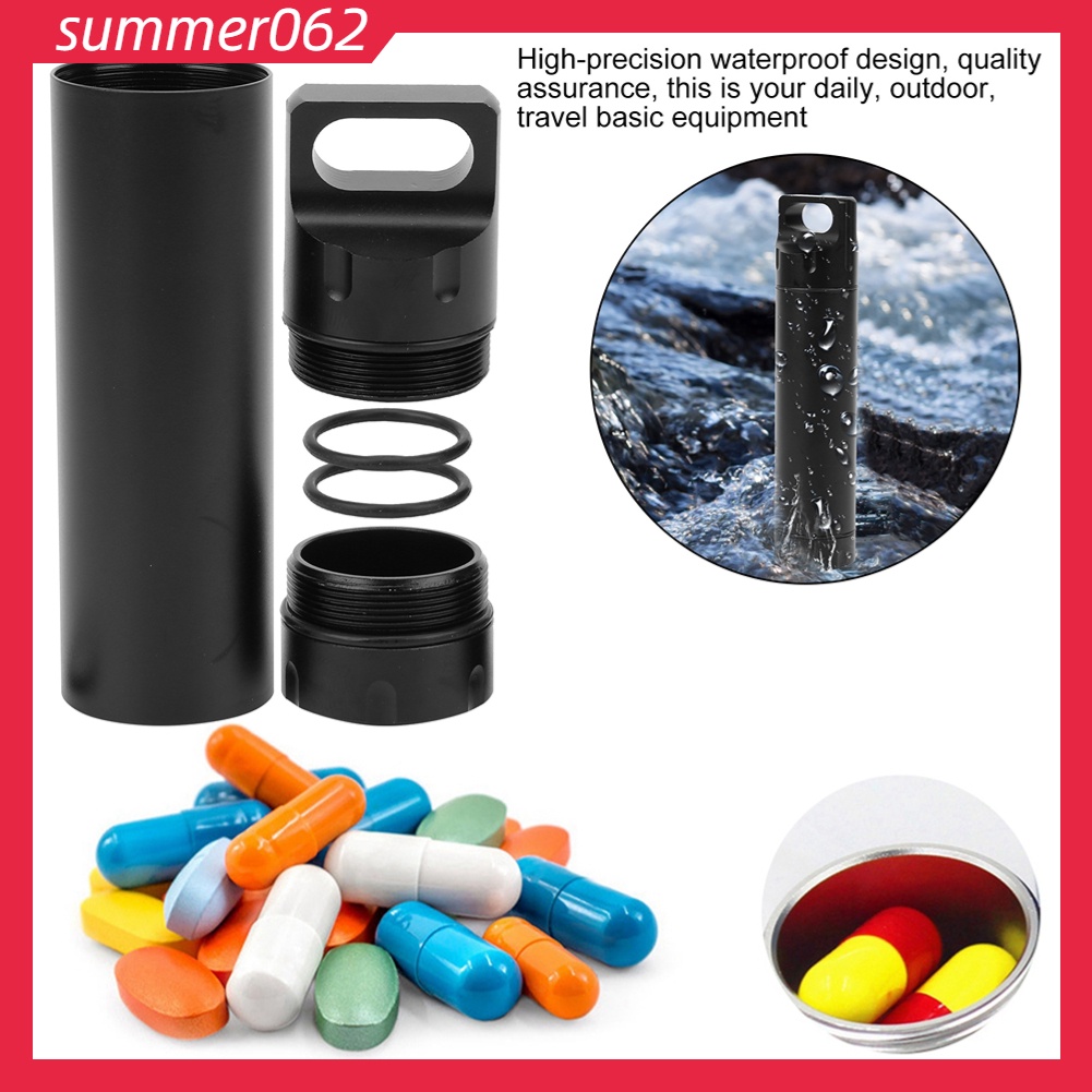 [Hàng Sẵn] Hộp đựng thuốc chống thấm nước bằng hợp kim nhôm Hộp đựng thuốc bảo quản sinh tồn ngoài trời Chai khô L 【Summer062】