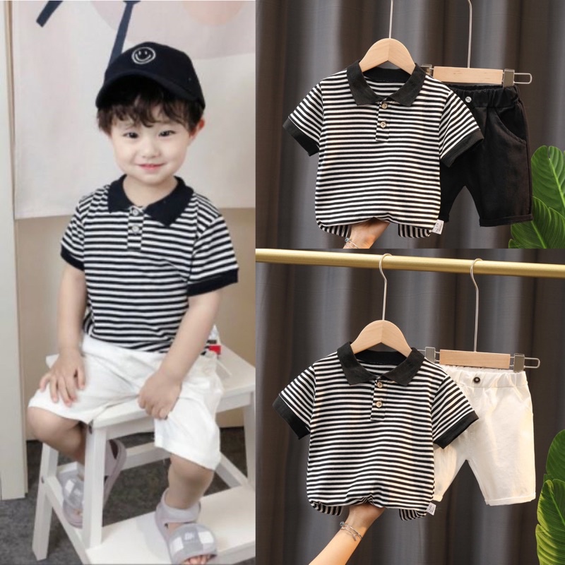 Set Polo kẻ bé trai