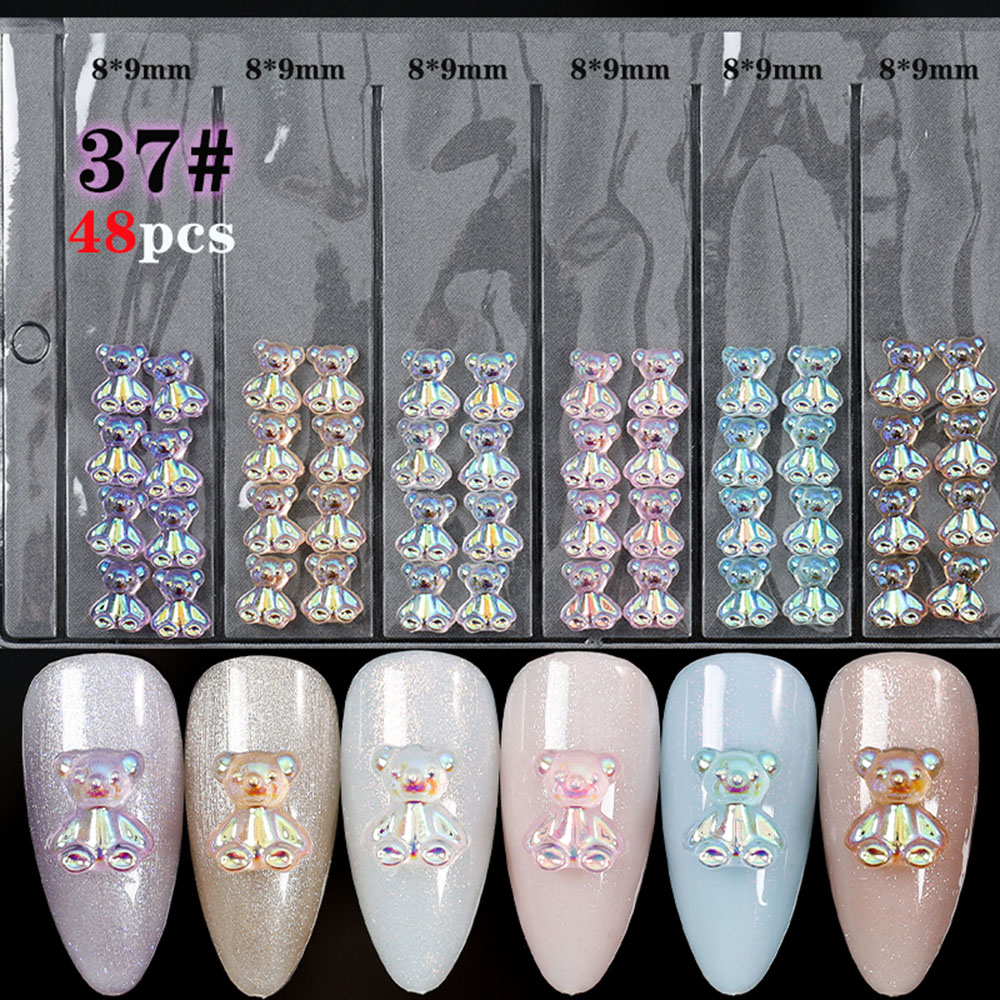 [Hàng mới về] Bộ 48 phụ kiện trang trí móng tay nghệ thuật hình nơ đính đá 3D xinh xắn
