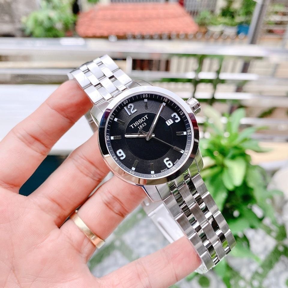 Đồng hồ Nam Tissot 1853 PRC 200 T055.410.11.057.00 Mặt đen,Lịch ngày-Máy Pin Quartz-Dây kim loại cao cấp-Size 39mm