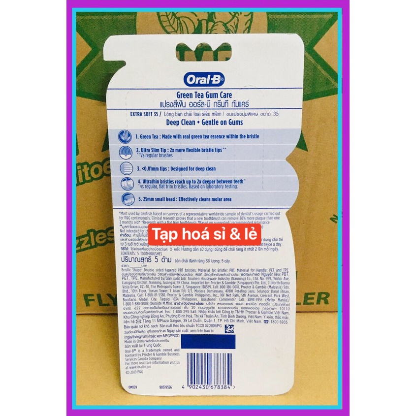 Bàn chải Oral B Tinh chất trà xanh Vỉ 5 cây