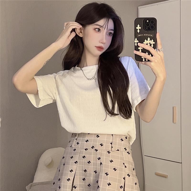 Áo thun SUXI cổ tròn ngắn tay màu trơn đơn giản cho nữ