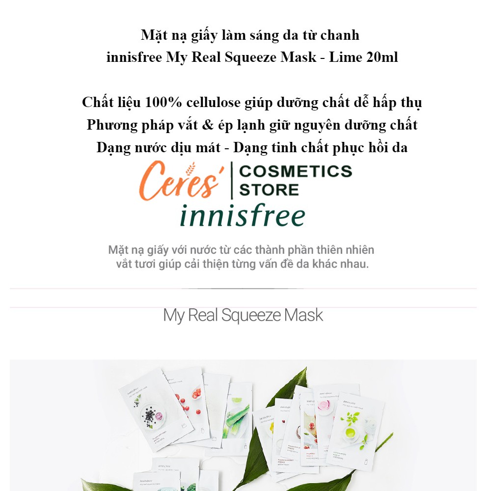 Mặt Nạ Innisfree 🌴𝑭𝒓𝒆𝒆𝒔𝒉𝒊𝒑🌴 Mặt Nạ Giấy Hàn Quốc My Real Squeeze Mask