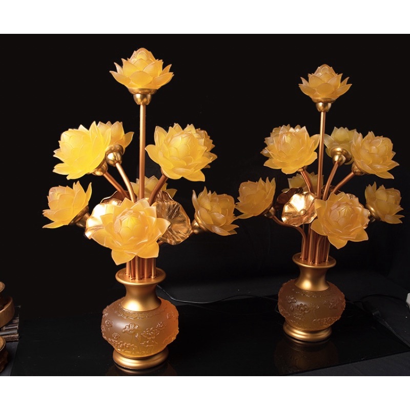 CÂY ĐÈN LED HOA SEN LƯU LY THỜ CÚNG TRANG TRÍ