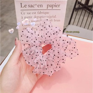 Cột Tóc Vải voan Scrunchies Voan Chấm Bi