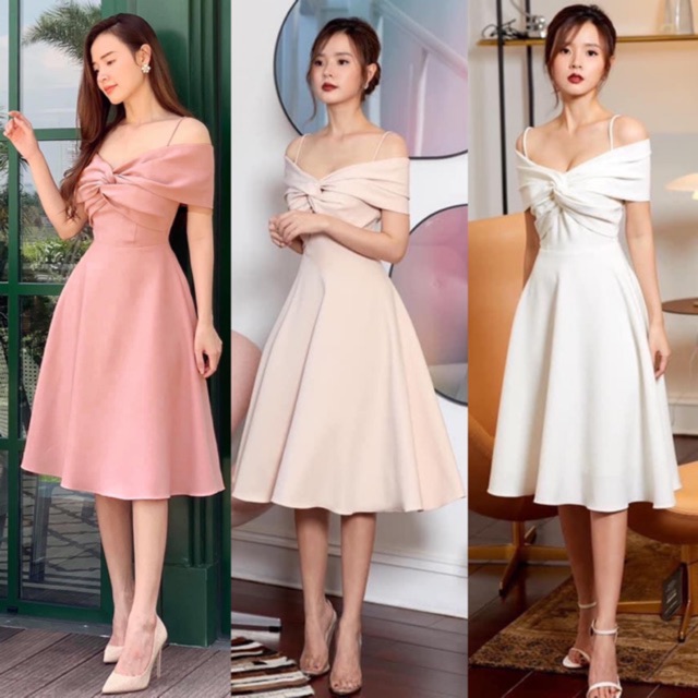 Đầm trắng dự tiệc xoè trễ vai xoắn ngực | BigBuy360 - bigbuy360.vn