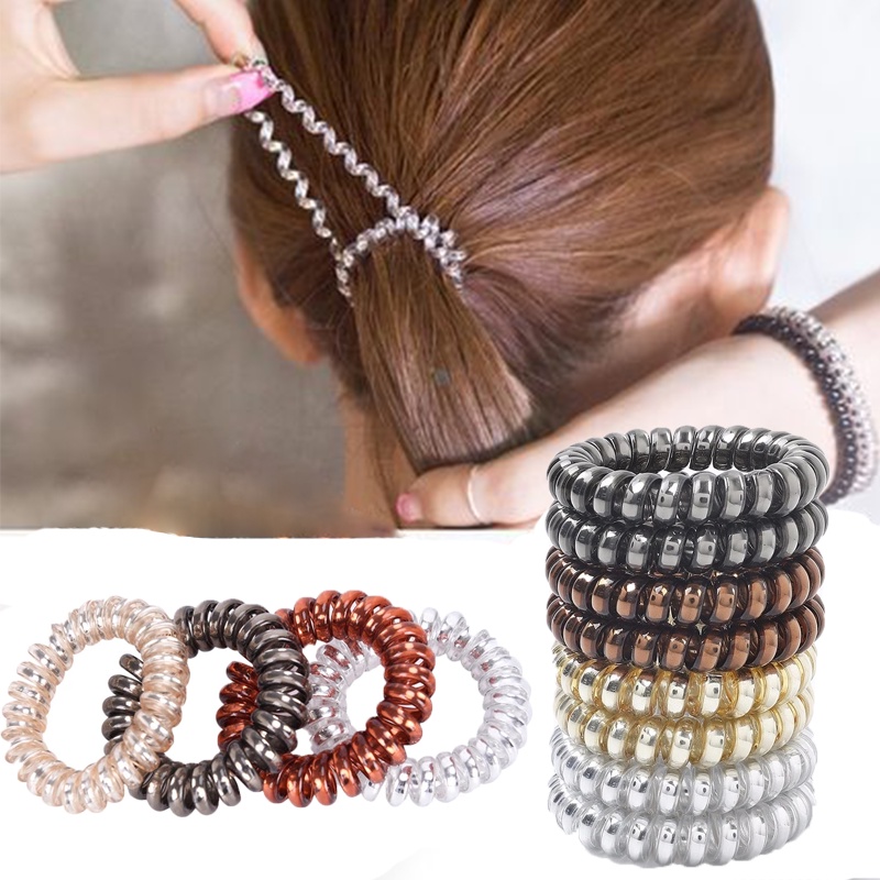 Dây Buộc Tóc Bằng Nhựa Màu Bạc Thiết Kế Đơn Giản Tiện Dụng