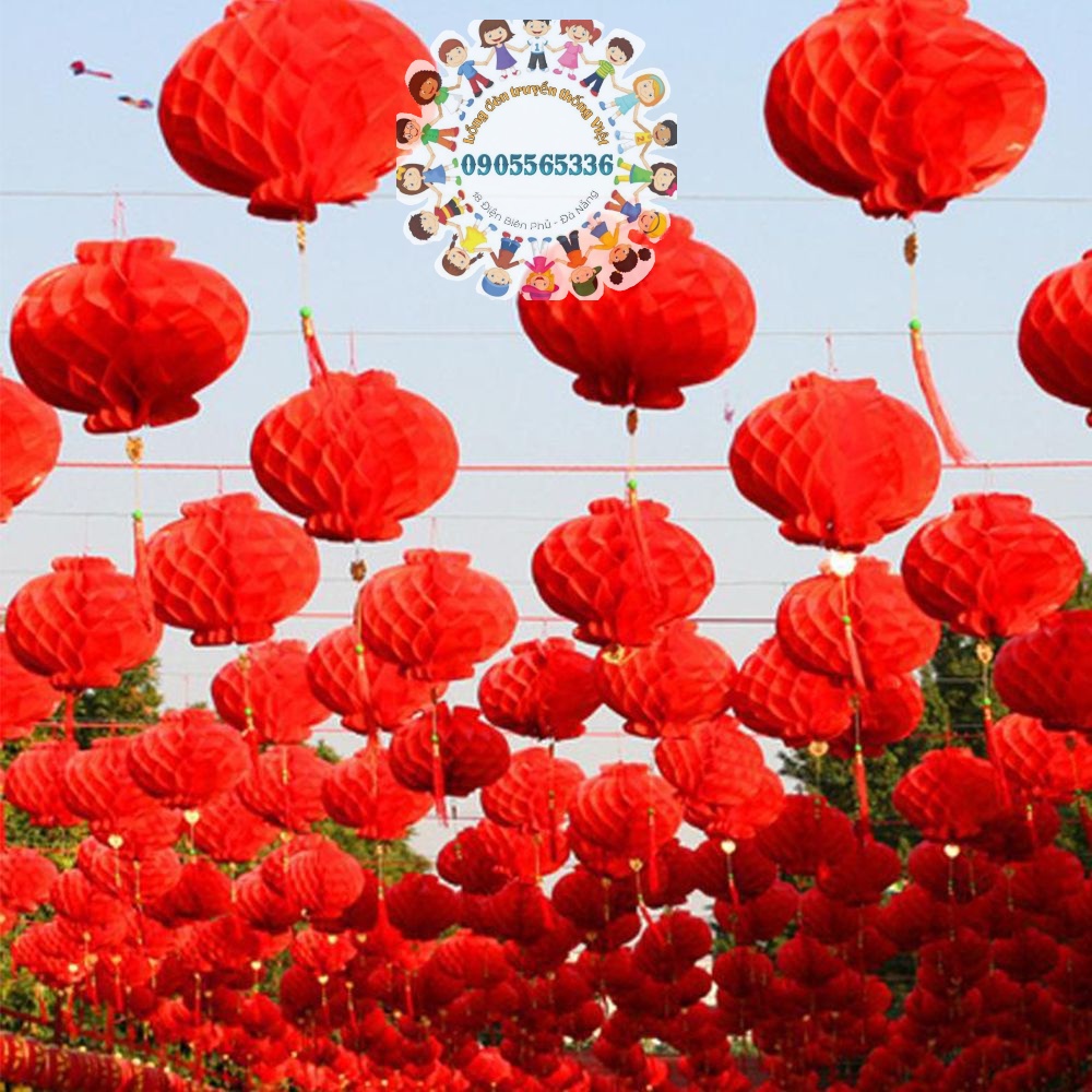 Lồng đèn lưới đỏ chống nước treo trang trí Trung Thu 2022 - Lồng đèn đỏ chữ PHÚC nilon chịu nắng mưa trang trí Tết