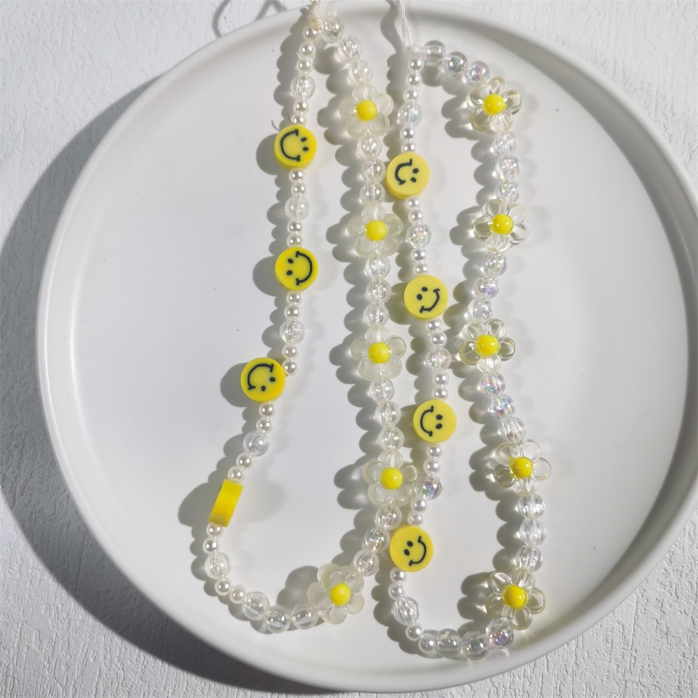 Dây Đeo Điện Thoại Bằng Acrylic Mềm Đính Hạt Ngọc Trai Hình Hoa Cười Nhiều Màu Dễ Thương Chống Thất Lạc