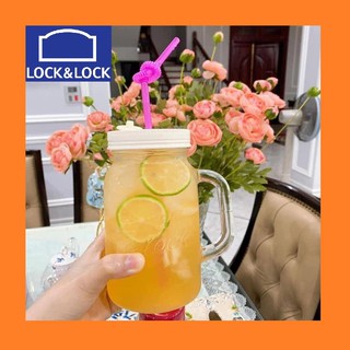 Ly thủy tinh Detox Lock & Lock 630ml LLG002 - cốc nước có quai cầm và nắp đậy cắm ống hút
