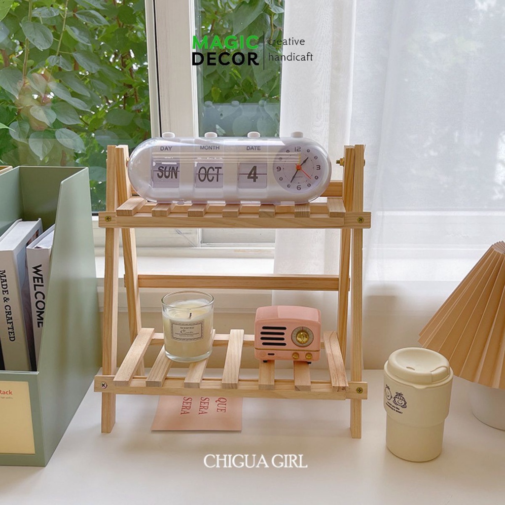 Kệ gỗ để bàn 2 tầng mini decor trang trí tiện lợi - MAGIC DECOR