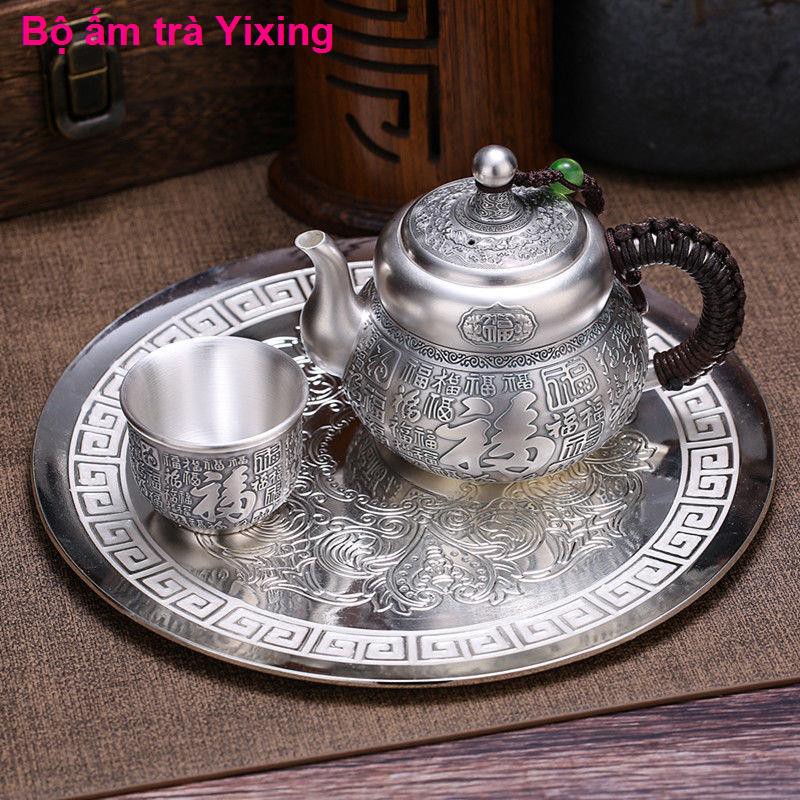 Baifu 999 Bộ trà bạc Sterling đồ Trung Quốc 1 khay nồi 4 chén châu Âu để làm quà tặng