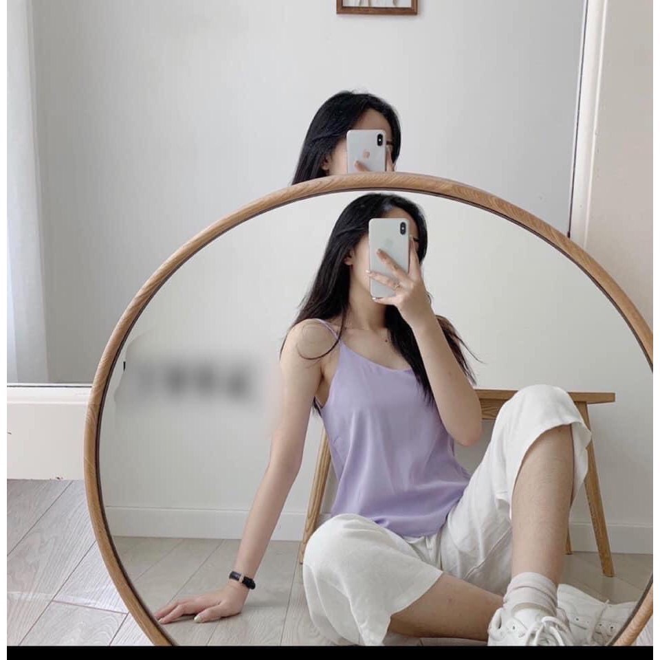 Áo hai dây đũi lụa,Cổ Tim Form Rộng Nữ