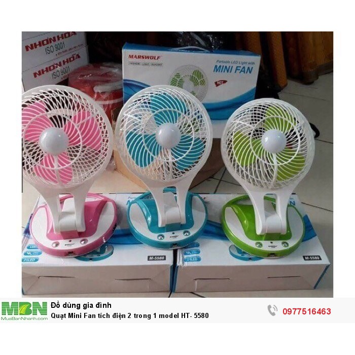 Quạt Mini Fan tích điện 2 trong 1 Model HT- 5580