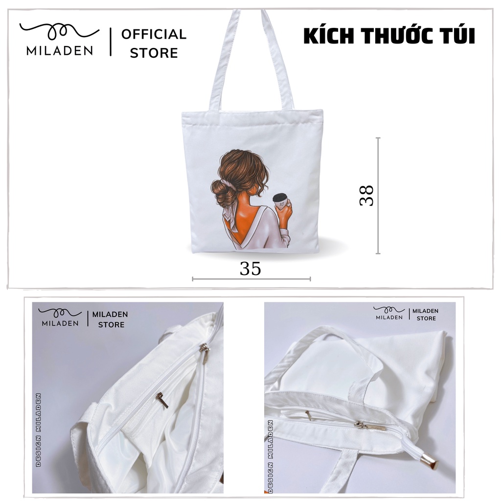 Túi Vải, Túi Tote Canvas Cao Cấp Girl Coffee Miladen