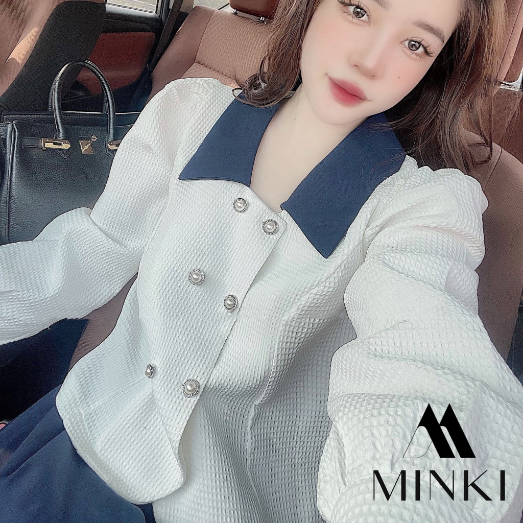 🌸 SET SƠ MI CÚC CHÂN VÁY XANH THAN CỔ ĐIỂN - CHẤT LIỆU CAO CẤP - PHỐI MÀU TRẮNG VÀ XANH ĐEN