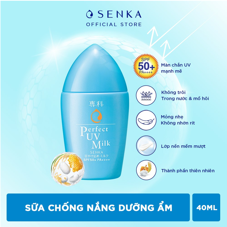 Bộ đôi Sữa chống nắng dưỡng ẩm &amp; Son dưỡng môi cấp ẩm (Senka UV milk 40ml + Senka Perfect Lip Balm 4.5g)