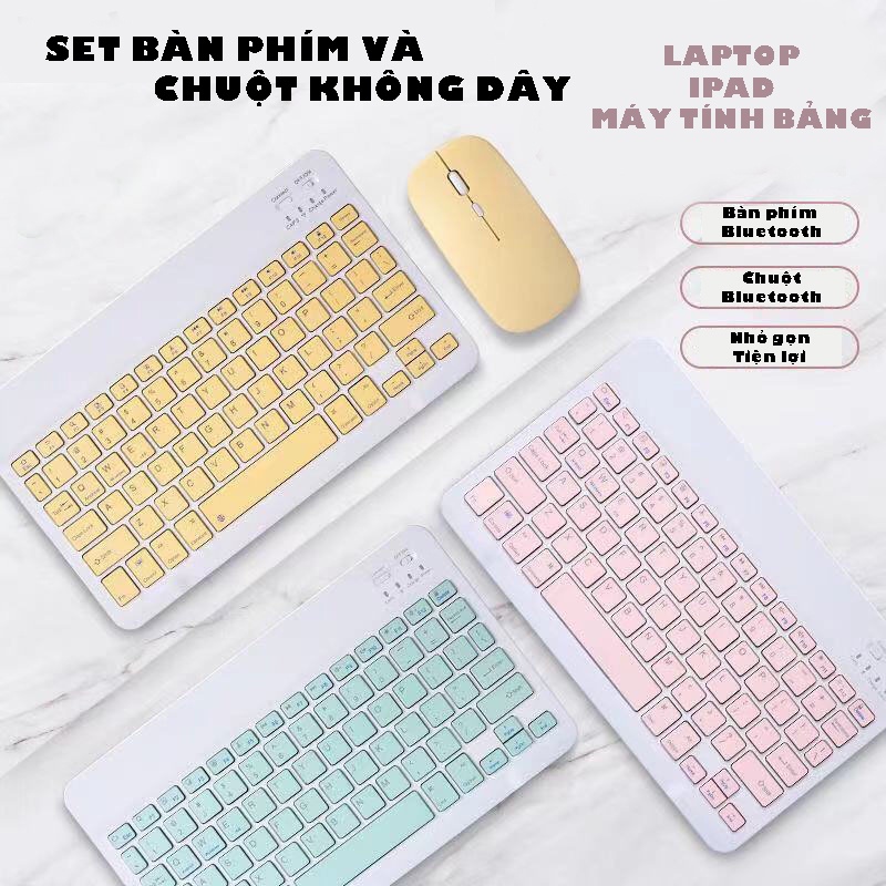 Bàn phím Bluetooth BUZZ TECH bộ bàn phím và chuột không dây mini 10 inch cho điện thoại tablet táo máy tính laptop