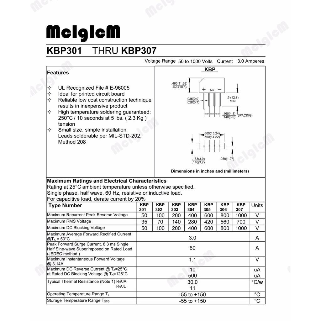 Set 20 con diode 3A 1000V kbp307