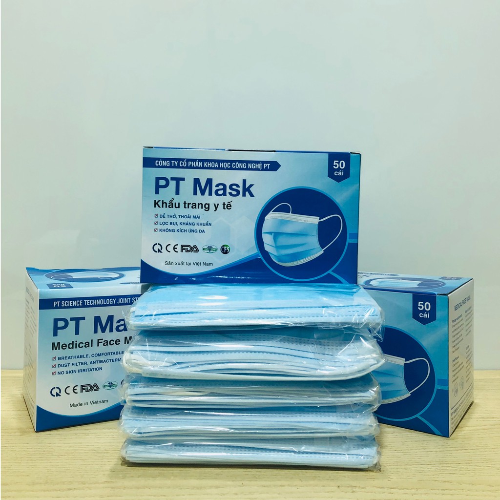 1 Hộp Khẩu Trang Y Tế Mask Màu Xanh 4 Lớp ( Hộp 50 Chiếc )