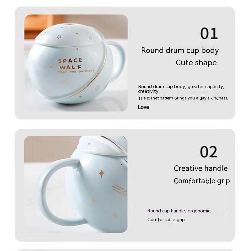 Cốc Sứ Uống Cà Phê Có Nắp Đậy In Hình Hành Tinh Sáng Tạo Cho Cặp Đôi Bộ Cốc Uống Cafe, Ly Sứ Uống Trà Văn Phòng 400ml Có Nắp Kèm Thìa Sang Trọng