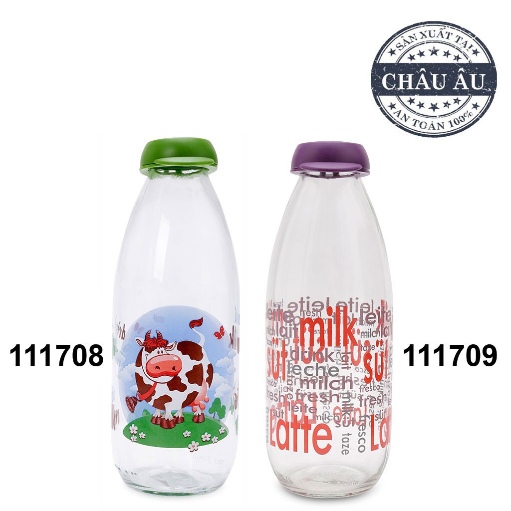 Combo 2 chai đựng sữa thuỷ tinh Herevin Decor 1L/chai (Giao ngẫu nhiên)
