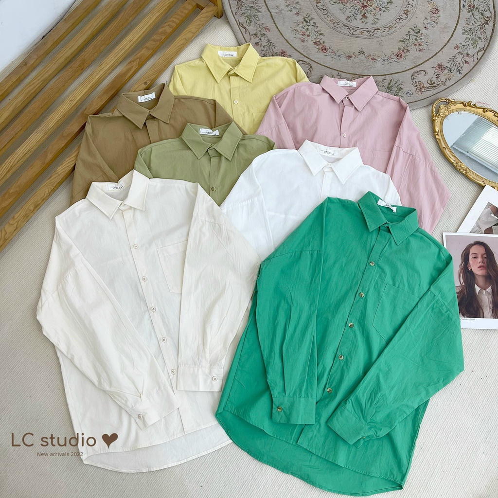 Áo Sơ Mi Nữ Tay Dài From Rộng 1 Túi Nhiều Màu Mã 072