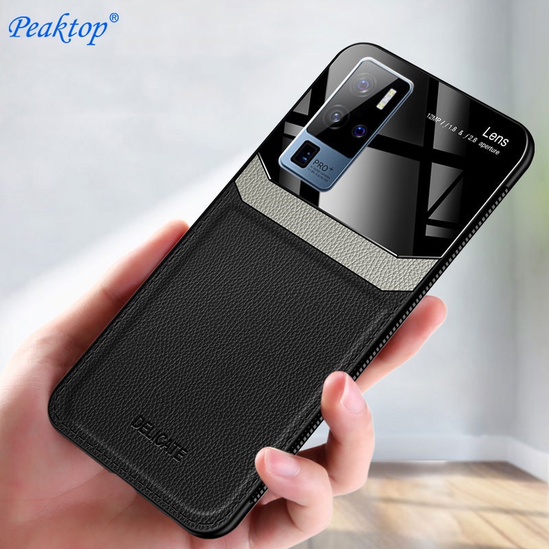 Ốp điện thoại da PU phối kính viền silicon dẻo tráng gương sang trọng chống sốc cho VIVO X50 PRO X9 X20 X27 X30 X50 PRO