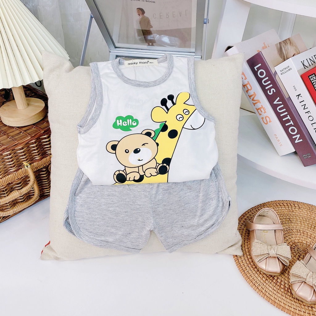 Bộ ba lỗ  thun lạnh minky cho bé in hinh kute thoáng mát