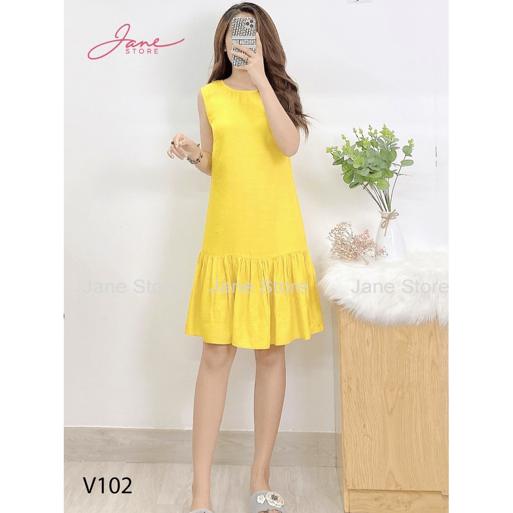 Váy lửng thiết kế đuôi cá JANE chất liệu vải đũi màu vàng V102