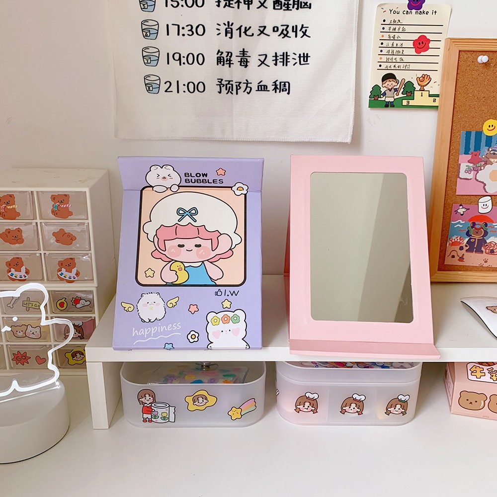 Gương Giấy Trang Điểm Gấp Gọn Để Bàn | Loại To Hoạt Hình Đáng Yêu