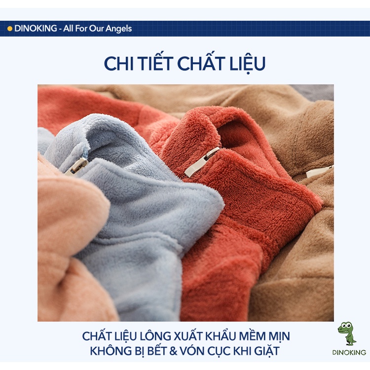 Áo lông cừu cho bé DINOKING Áo khoác lót lông bé trai bé gái mùa thu đông siêu nhẹ mềm mịn ấm áp trẻ em 2 - 8 tuổi AK06