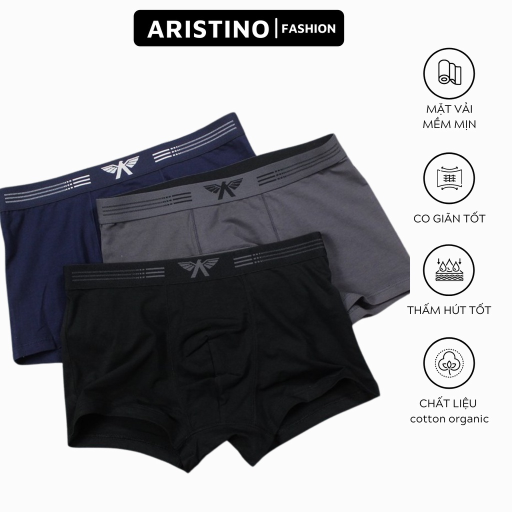 Quần lót nam, quần sịp đùi boxer Aristino chính hãng chất liệu 100% cotton organic ABX - 056