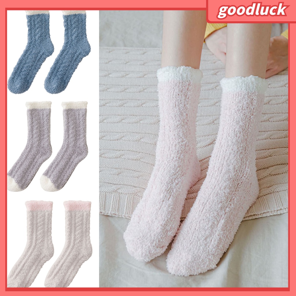1 Đôi Tất Dài Bằng Vải Bông San Hô Dày Giữ Ấm Mùa Đông
