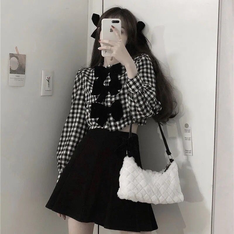 Set Áo Sơ Mi Và Chân Váy Phong Cách Retro Xinh Xắn Cho Nữ