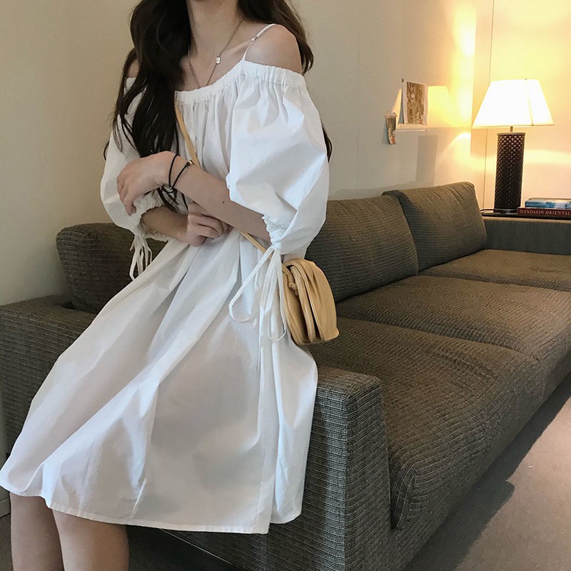 Korean string dress New summer Sexy off-shoulder dress