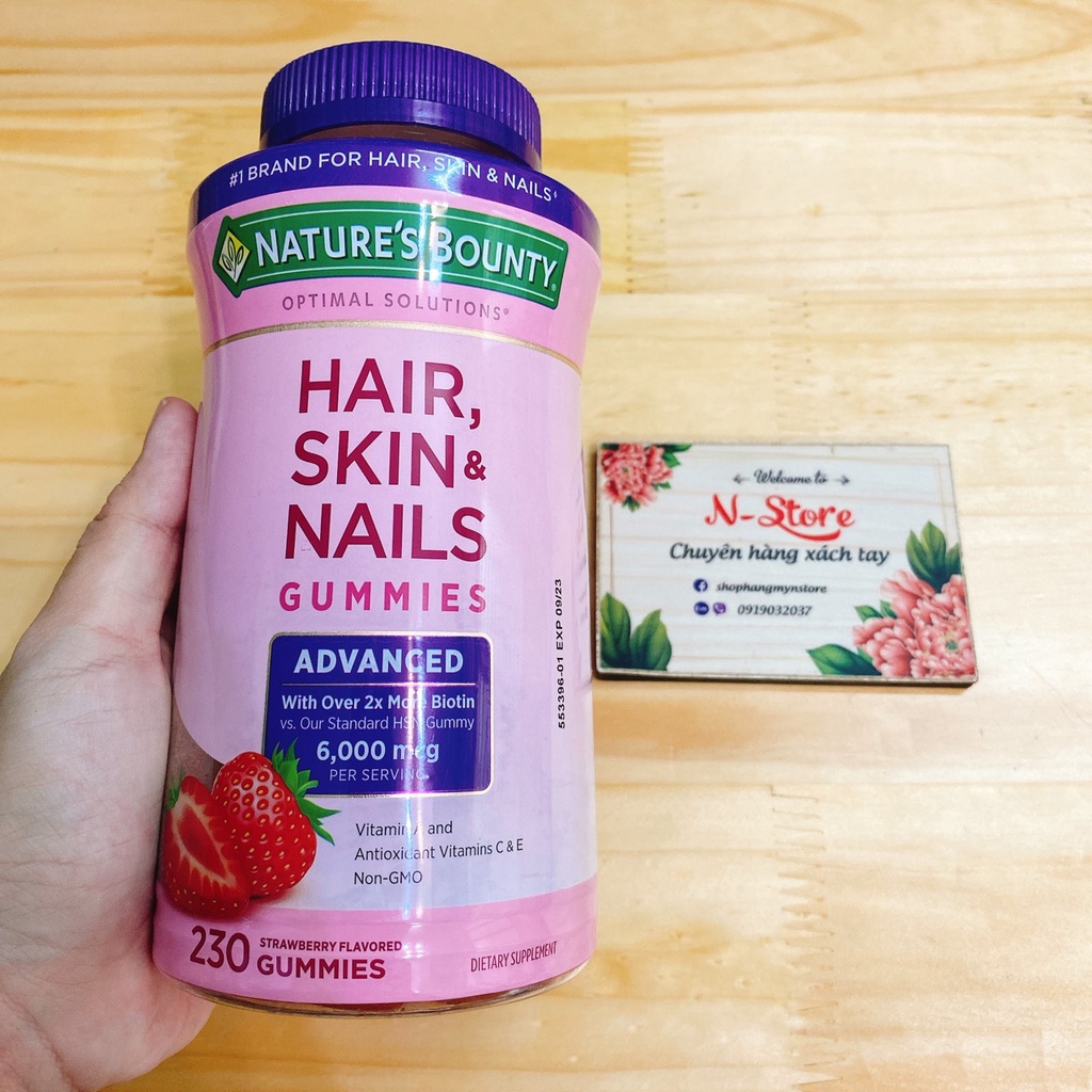 Kẹo ngậm hương dâu giúp trắng da tóc khoẻ hair nail skin gummies
