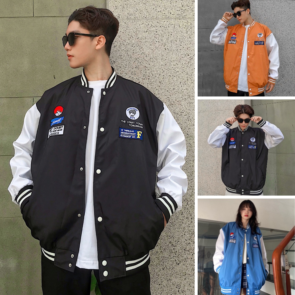 Áo bomber Varsity form rộng DINNER vải dù cao cấp ❤️ Áo khoác bóng chày dáng Unisex nam nữ D07