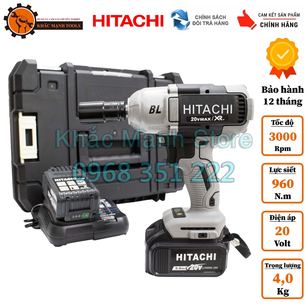 Máy Siết Bulong HITACHI 20V - Lực Siết Khủng 960N.m - Động Cơ Không Chổi Than