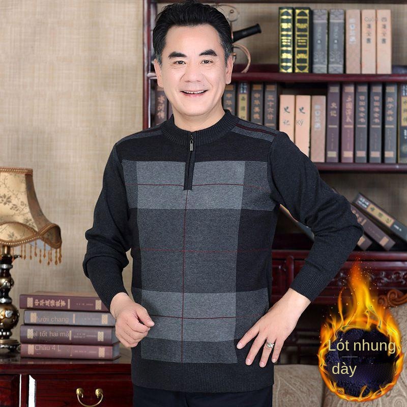 Bộ quần áo mùa đông của bố kèm áo len dày nhung, áo ấm cho người trung niên và cao tuổi