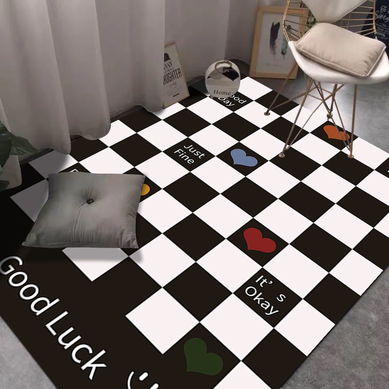 Thảm trải sàn phòng khách/ bàn cà phê họa tiết mặt cười màu trắng đen đơn giản chống bụi