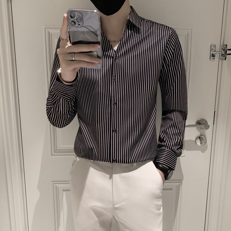 Áo Sơ Mi Tay Dài Cổ Chữ V Thời Trang Phong Cách Hàn Quốc Cho Nam