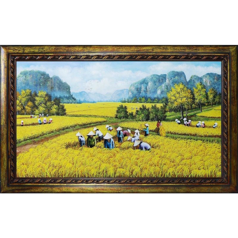 Tranh Sơn Dầu mẫu phong cảnh treo phòng khách sai lớn kèm khung cao cấp,
