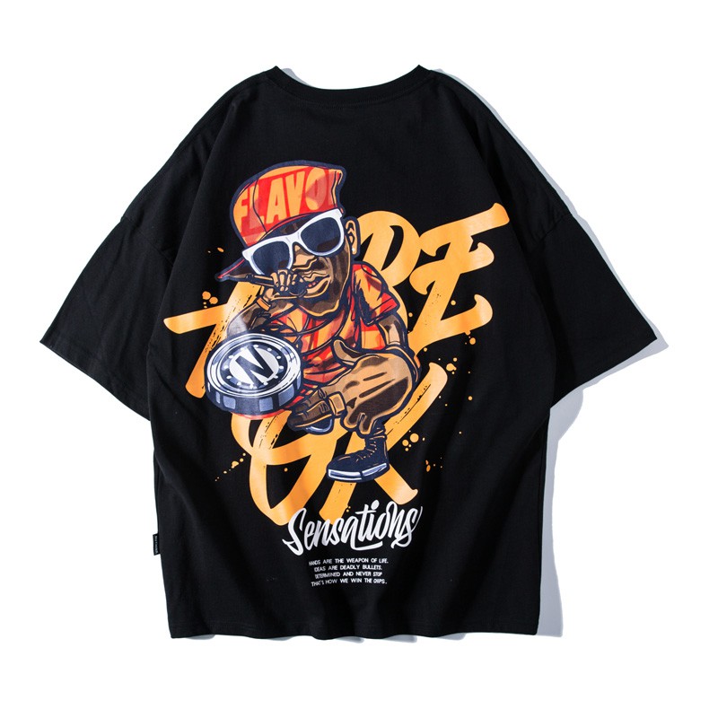 ◈∏S-7XL Áo thun nam 100% cotton Quần Cổ tròn Xu hướng hip-hop ngoại cỡ tay ngắn rộng rãi cặp đôi Ăn mặc mùa hè