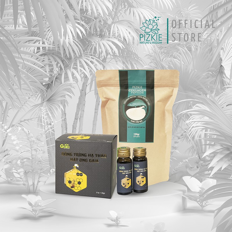 Combo Đông Trùng Hạ Thảo Mật Ong Gaia và và Collagen Peptide Pizkie