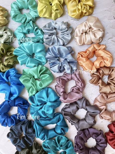 Cột tóc vải scrunchies satin bóng nhiều màu cơ bản TIMSTORE