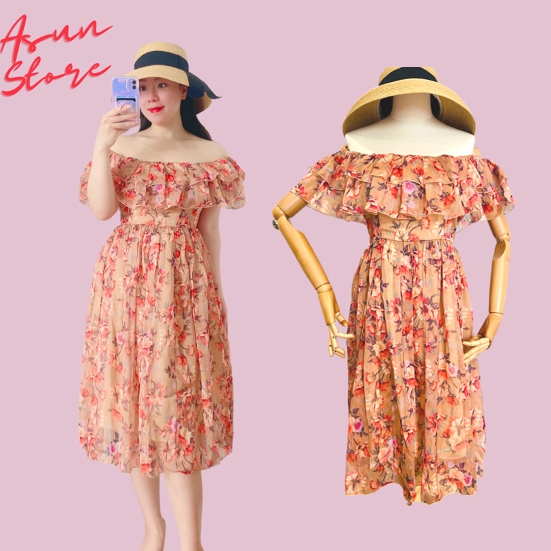 Đầm maxi hoa đi biển trễ vai bèo👗clip + ảnh thật👗 tơ lụa mềm mượt cao cấp
