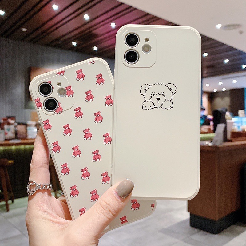 Ốp lưng iphone cạnh vuông giả 14 gấu 6 5s/6/6plus/6s/6splus/7/7plus/8/8plus/x/xr/xs/11/12/pro/promax/13/14Promax