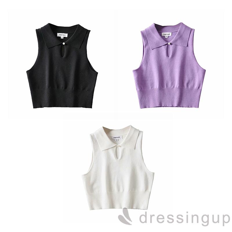 Áo Không Tay Màu Trơn Phối Một Hàng Nút Thời Trang Mùa Hè Cho Nữ