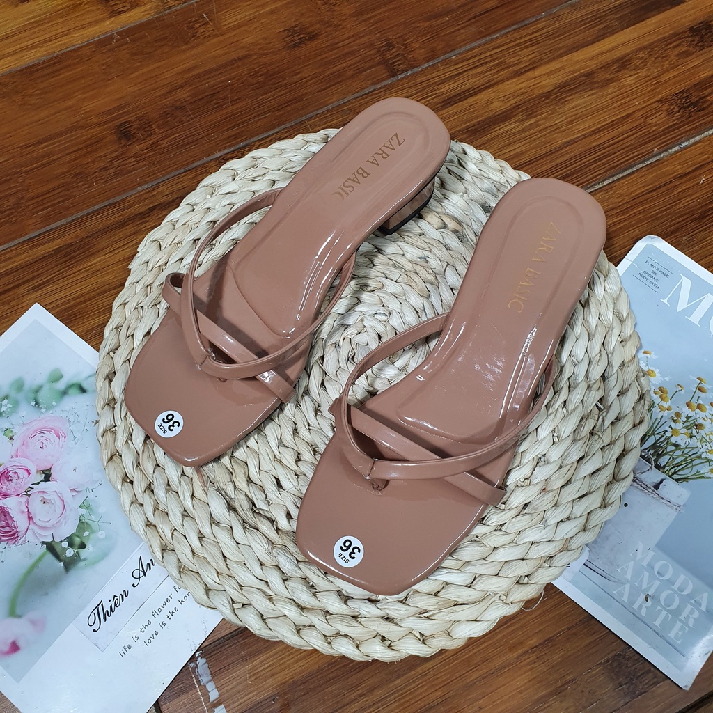 Dép cao gót xỏ ngón nữ gót nhọn 7 phân mũi vuông Thiên An TA01